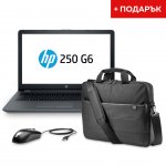 HP Лаптоп 250 G6, 15.6'', 2.6 GHz, 4 GB, 500 GB HDD, черен, с ПОДАРЪК HP чанта и мишка