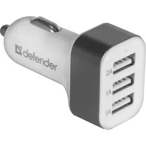 Defender Адаптер за кола UCA03, 3 x USB, 5V/4A ( 2A+1A+1A), бял
